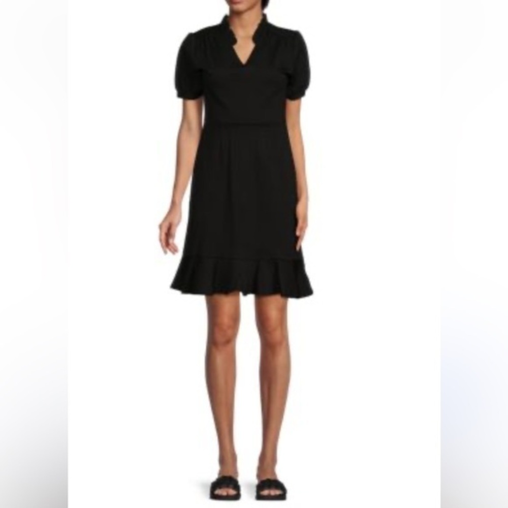 NWT Nanette Lepore notch ruffle neck flounce hem ponte knit dress 16